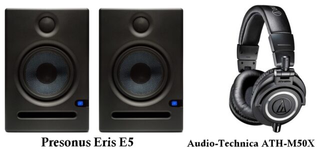 Monitores Presonus Eris E5 y Audio-Technica ATH-M50X